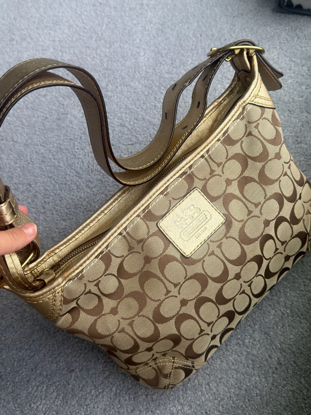 Coach Metallic Gold and Brown Signature Shoulder Bag